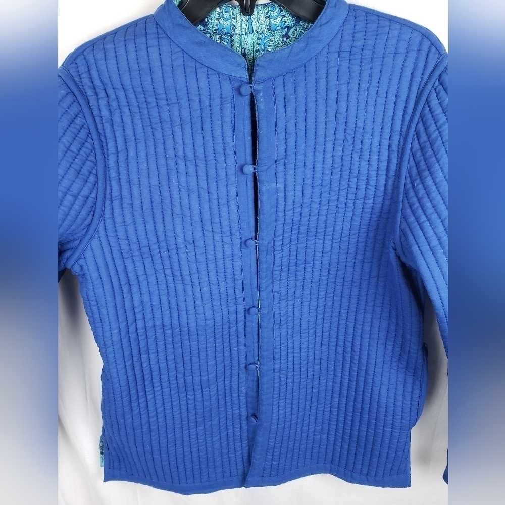 Quilted Long Sleeve Printed Button Down Reversible Jacket Sz L - Picture 8 of 11